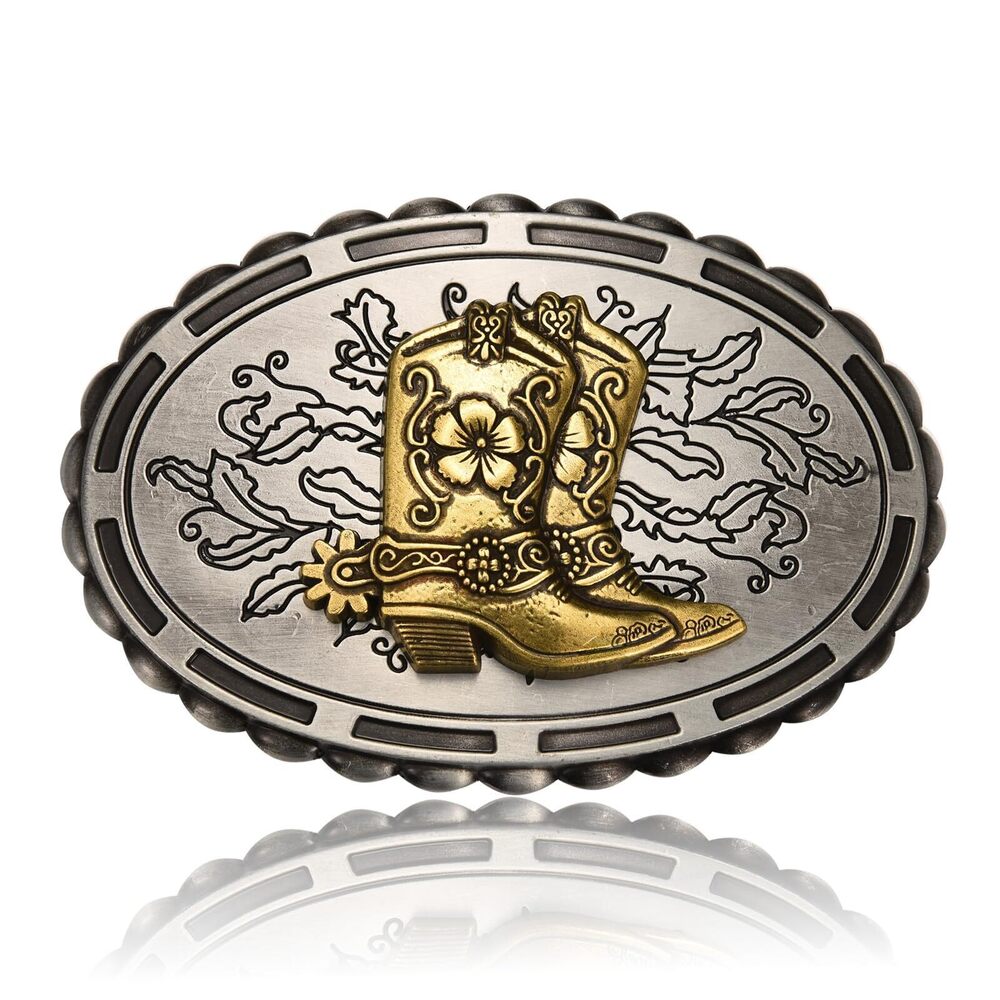 3571 Western Cowboy Belt Buckle , Gold Floral Engraved Rodeo Buckle